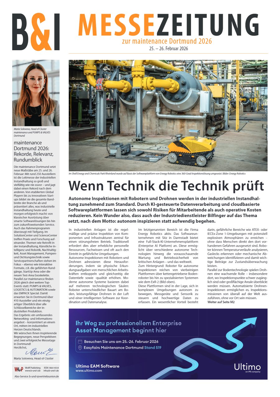 Titelseite B&I Messezeitung Dortmund · FEB 2026